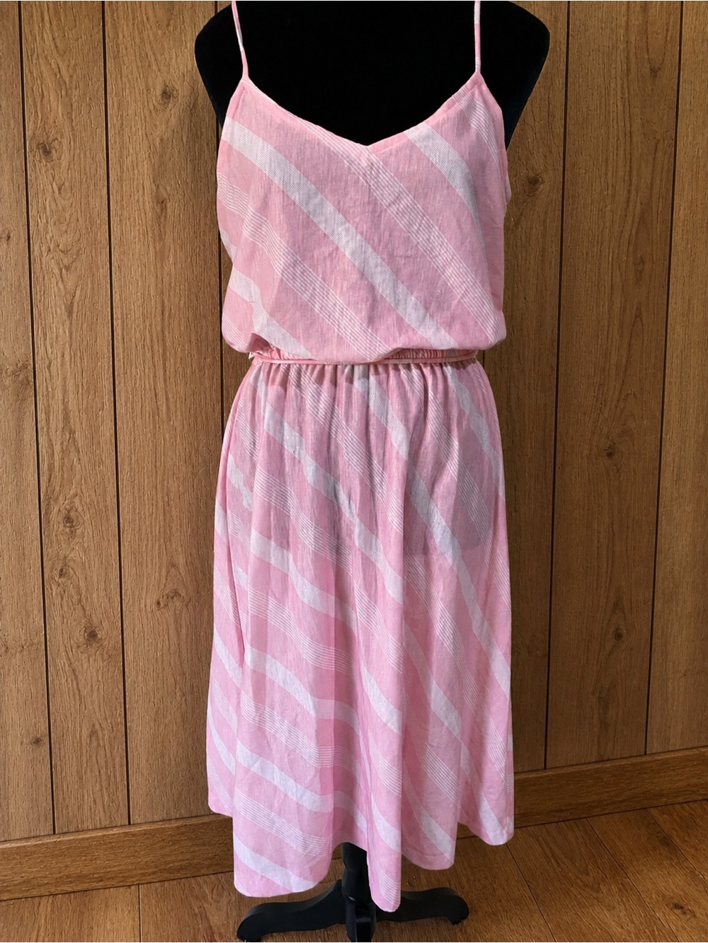Vintage Women's Pink Striped Spaghetti Strap Summer Dress